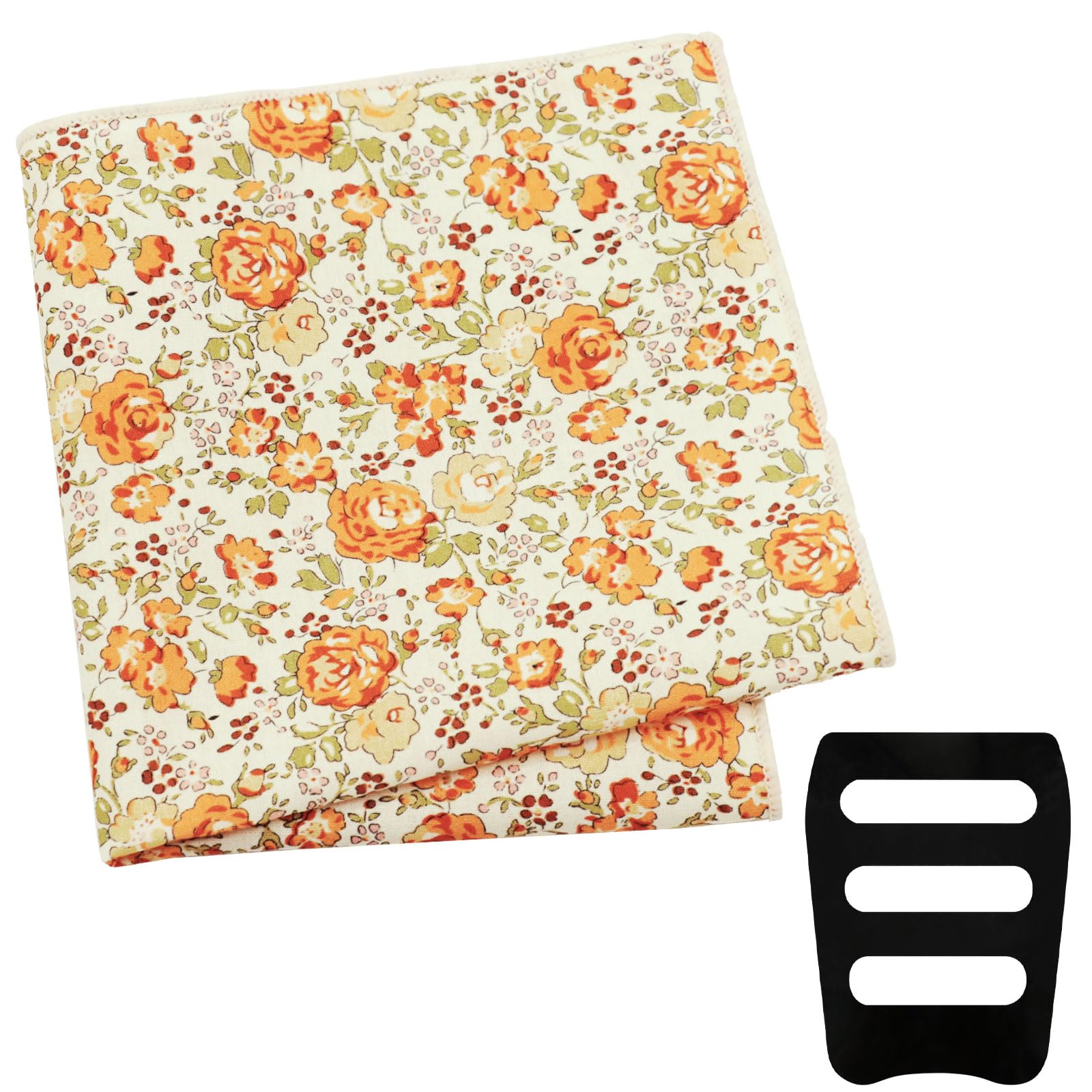 Floral Pocket Squares for Men with Holder Printed Flower Mens Handkerchief Cotton Suit Pocket Hanky for Wedding
