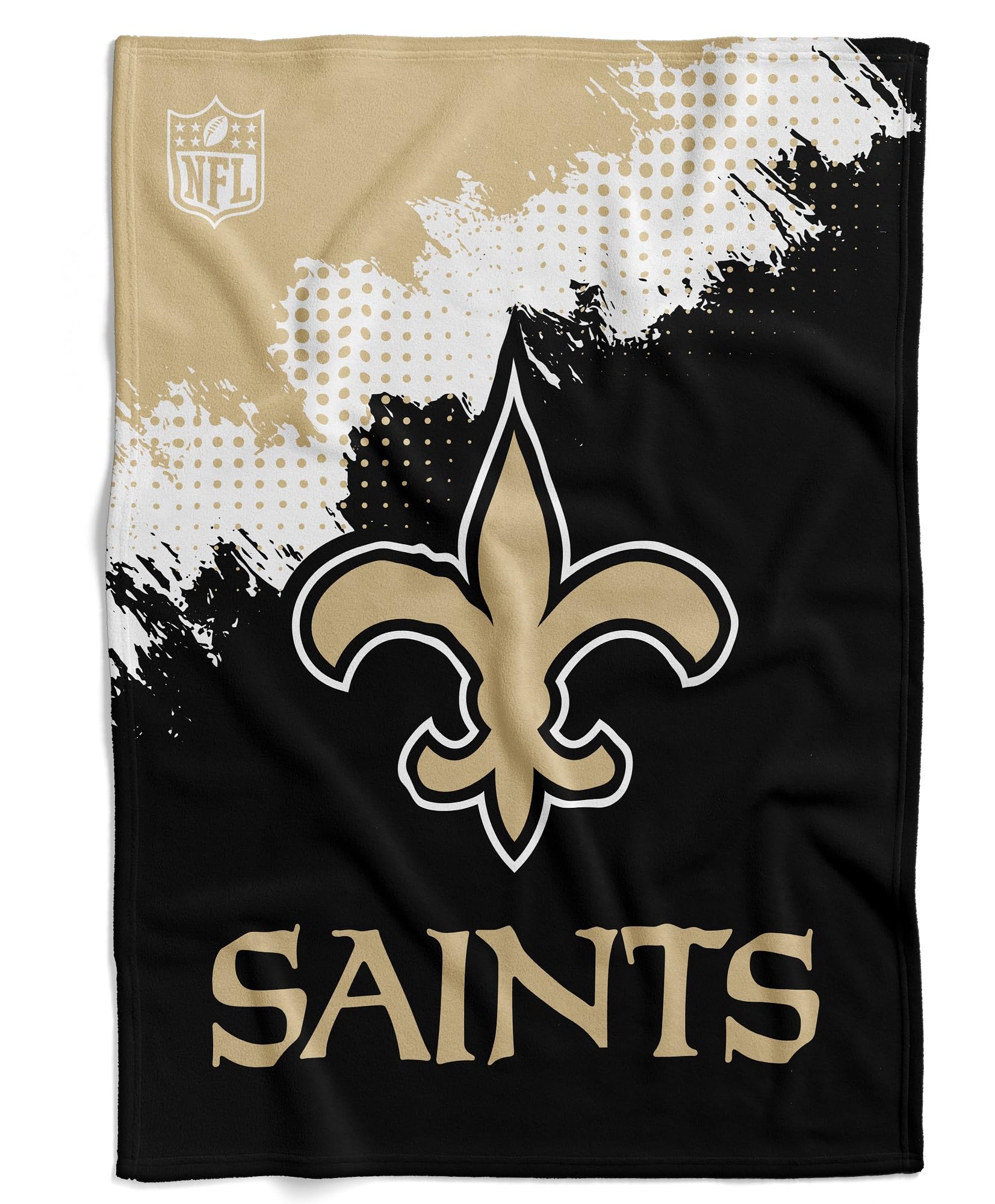 NFL New Orleans Saints Couverture douillette de football, Noir et or.