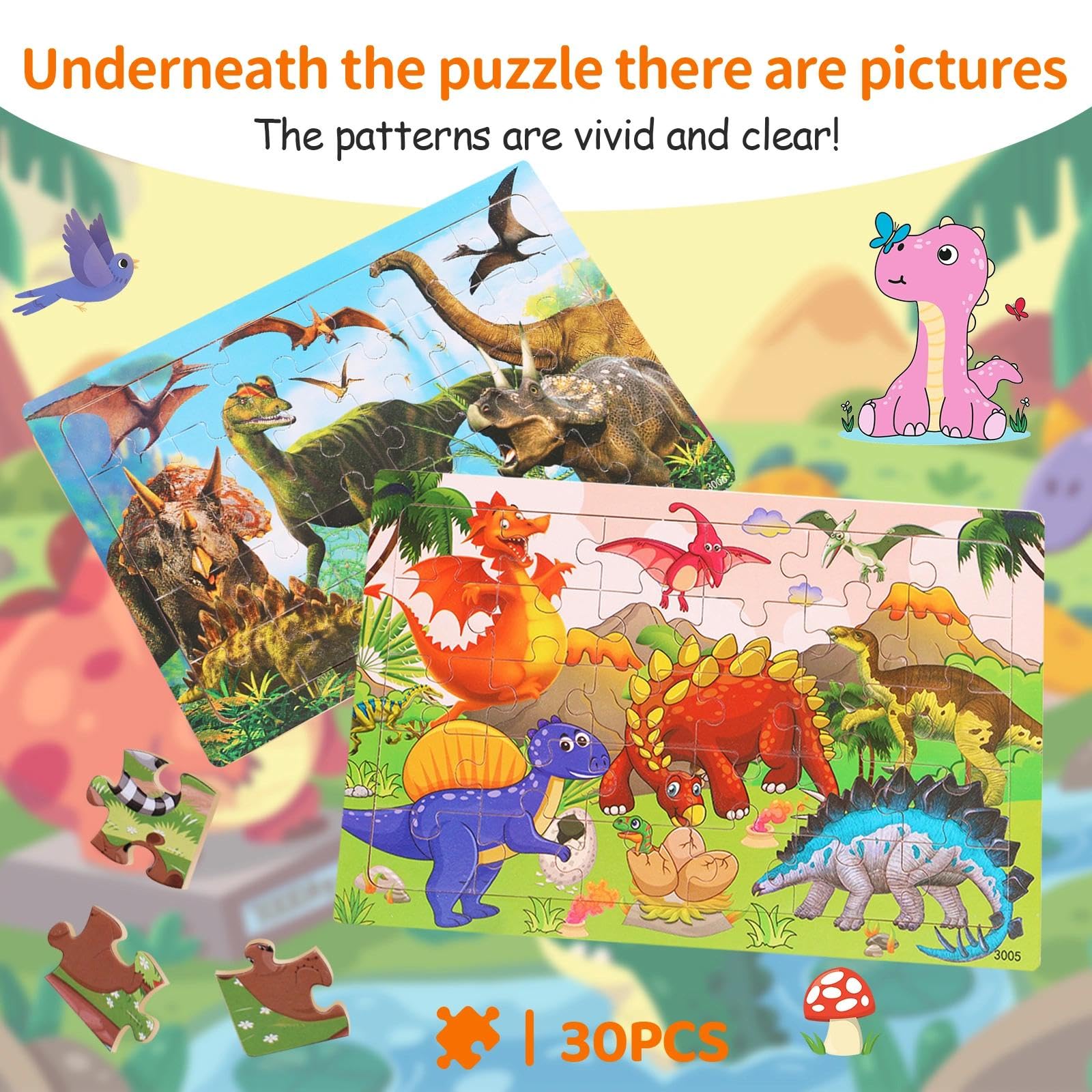Puzzle in Legno per Bambini, 5 x 24 Pezzi, 22.5 x 15 cm, Età 3-6 Anni, Educativo