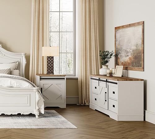 Miniatura 5 de WAMPAT Mesita de noche de granja con cajón y cubo, mesa auxiliar rústica con cajón para sofá con almacenamiento para dormitorio, sala de estar,