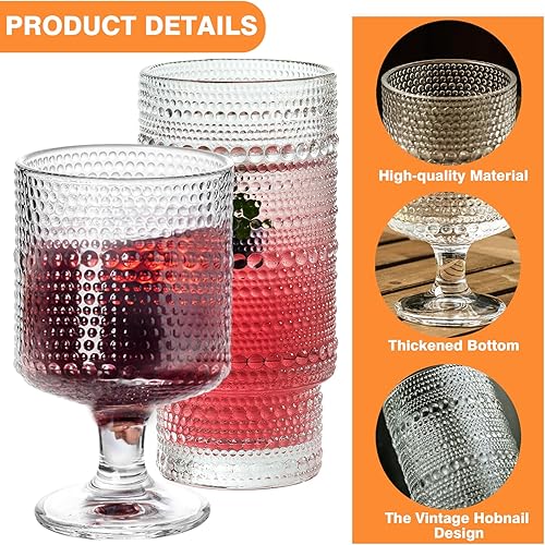 Miniatura 2 de KEMORELA Juego de 8 vasos vintage para beber y cristalería de hobuñas incluye vasos de agua de 16 onzas y copas de vino de copa de 8 onzas,