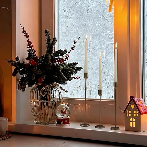 Miniatura 2 de Perfnique Juego de 3 portavelas de latón Portavelas de hierro dorado antiguo para Navidad, cumpleaños, boda, fiesta, mesa de comedor, decoración de