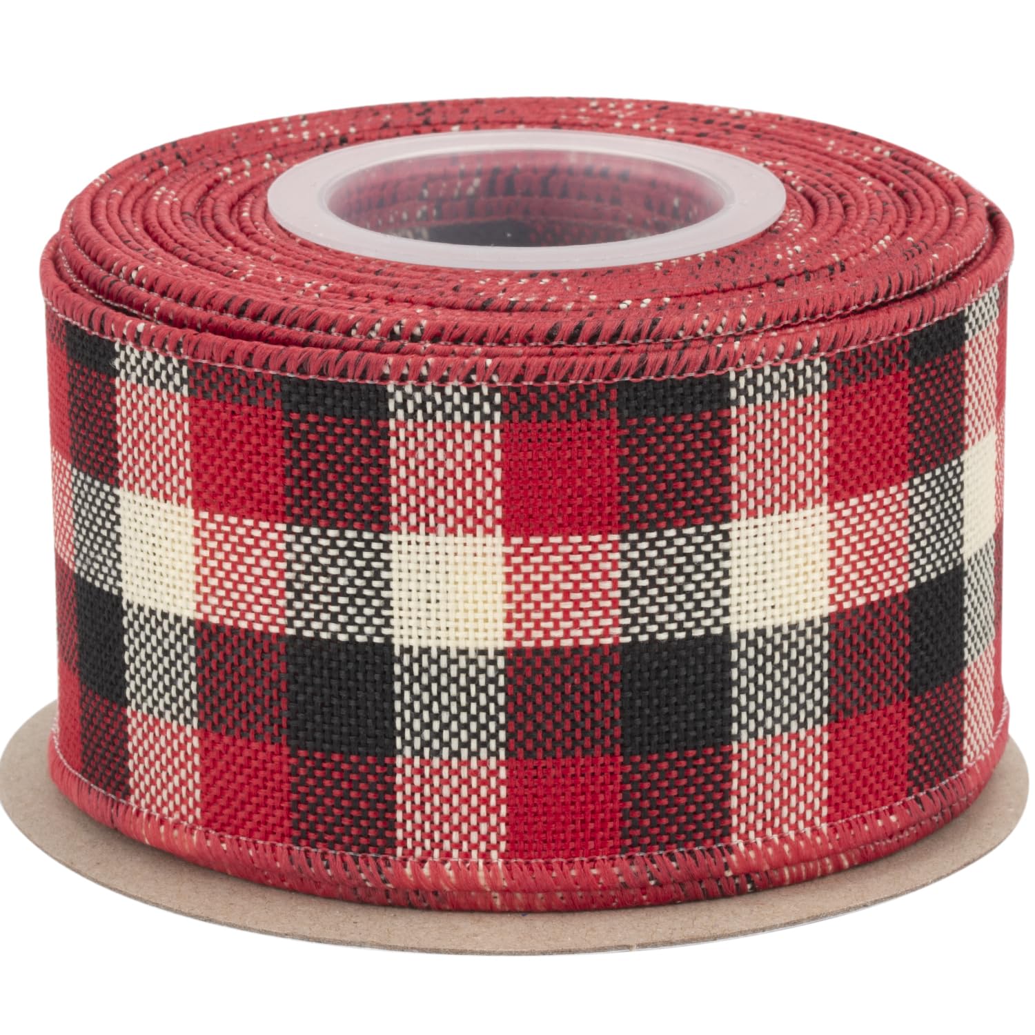 Joycrosso Wired-Edge Checkered Burlap Ribbon, 50mm x 9 Meter, Red/Black/White, Buffalo Plaid Ribbon for Gift Wrapping, Christmas Decorations, Wreaths, Big Bows, Rustic Farmhouse Holiday Decoration
