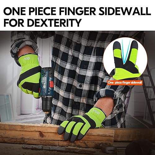 Miniatura 4 de Vgo... 1 par de guantes de trabajo de seguridad, resistencia a la abrasión, guantes de mecánico, guantes de aparejo, ligeros (talla XL, verde,