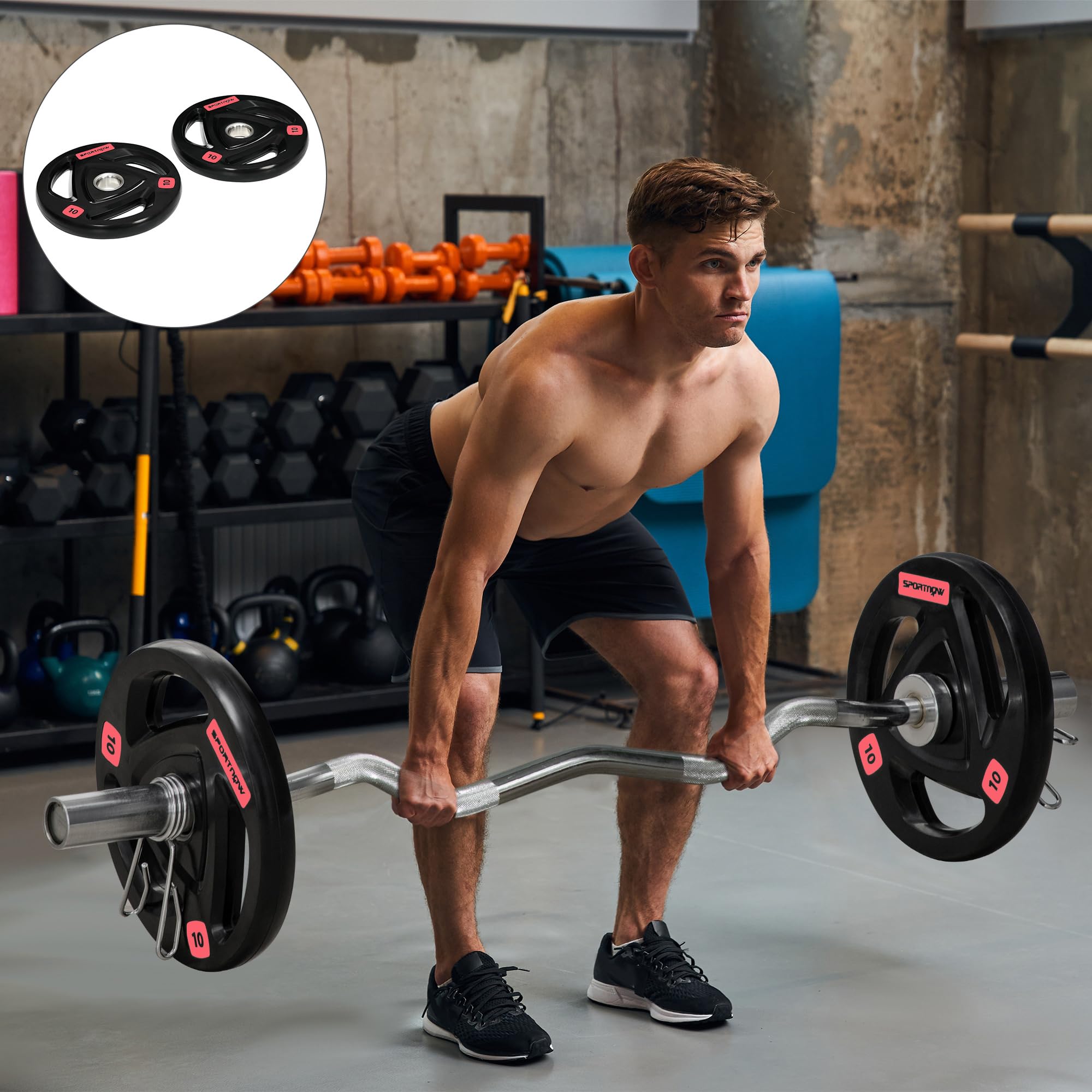 SPORTNOW Set di 2 Dischi Pesi da 2x5/10/15/20kg in Acciaio con Rivestimento in Gomma, Foro Ø5cm per Bilanciere e Impugnature per Uso Manuale