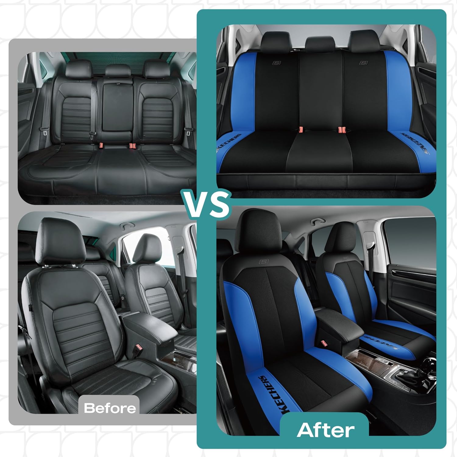 Skechers Car Seat Covers,GOGA Mat Oxford Cloth Seat Covers,Waterproof Car Seat Covers Full Sets,Automotive Universal Fit Seat Cover for Most Cars, Suvs, Trucks,Blue Full Sets Black & BLue image 6 of 7 B0DPWQV7JN