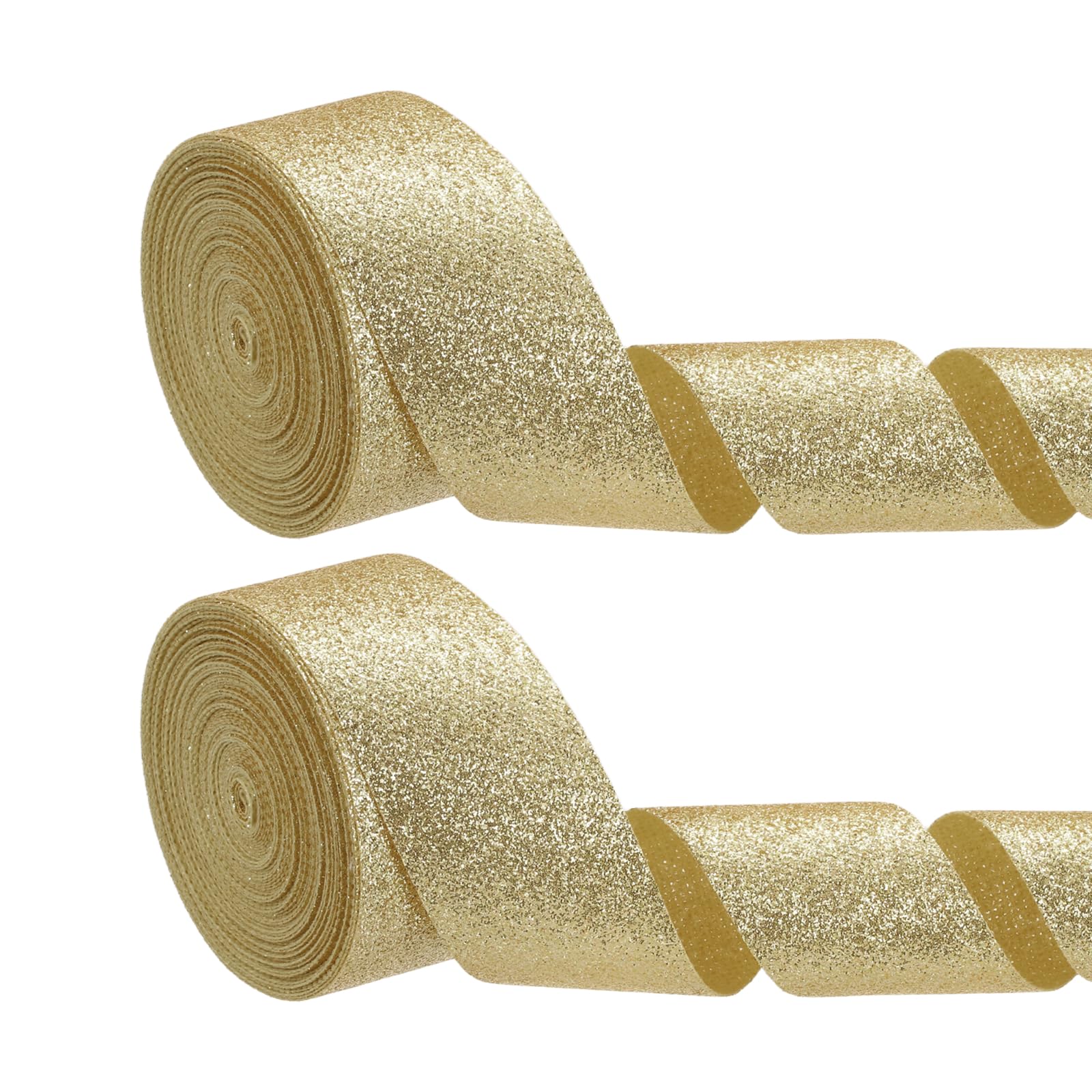 PATIKIL 2 Roll Sparkly Ribbon, 4cm x 9m Metallic Glitter Ribbon Gift Wrapping Fabric Rolls for DIY Crafts Gift Wrapping Holiday Wedding Birthday Party Home Decoration, Light Gold
