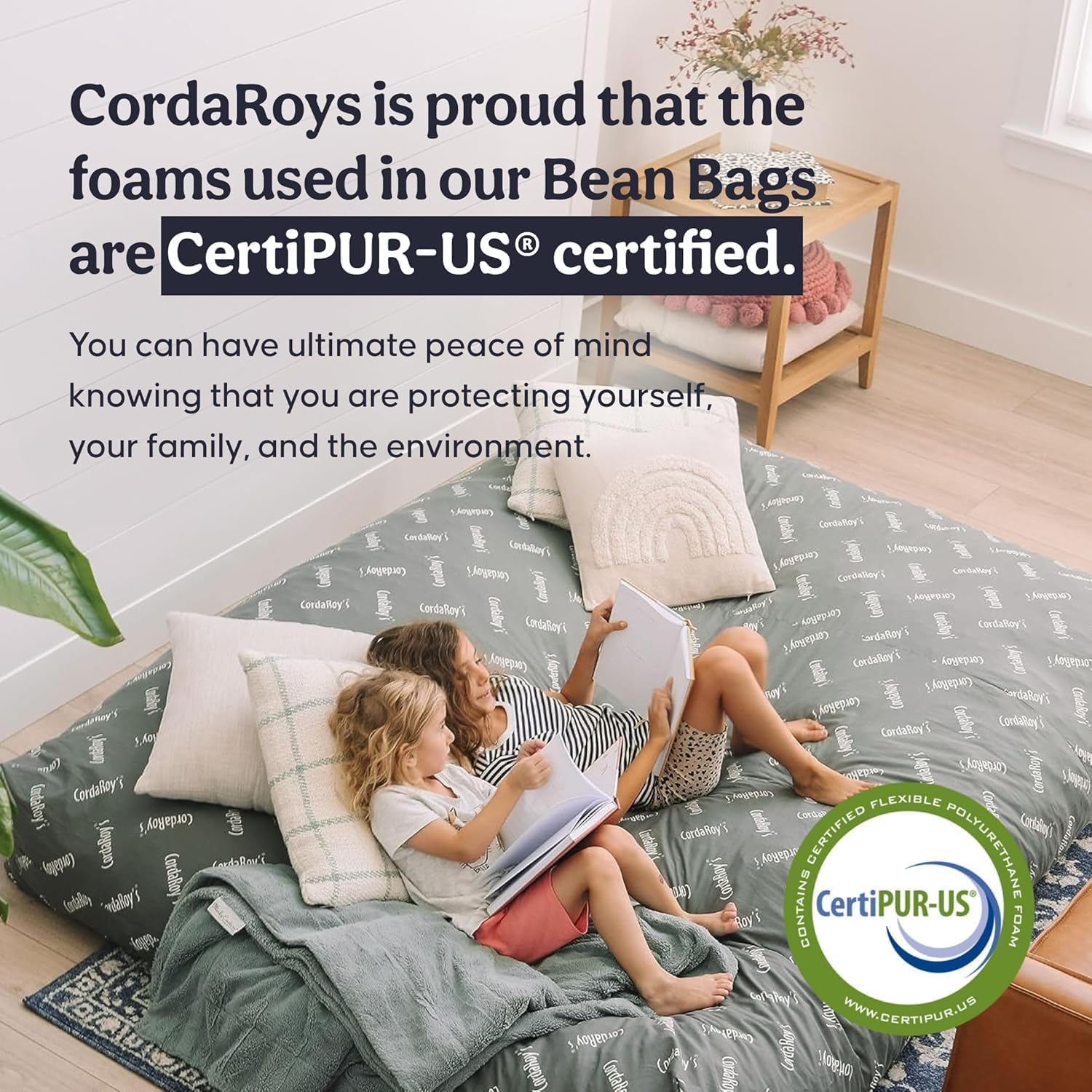CordaRoy's Chenille Bean Bag Chair, Convertible Chair Folds from Bean Bag to Lounger, As Seen on Shark Tank, Rainforest - Full Size image 3