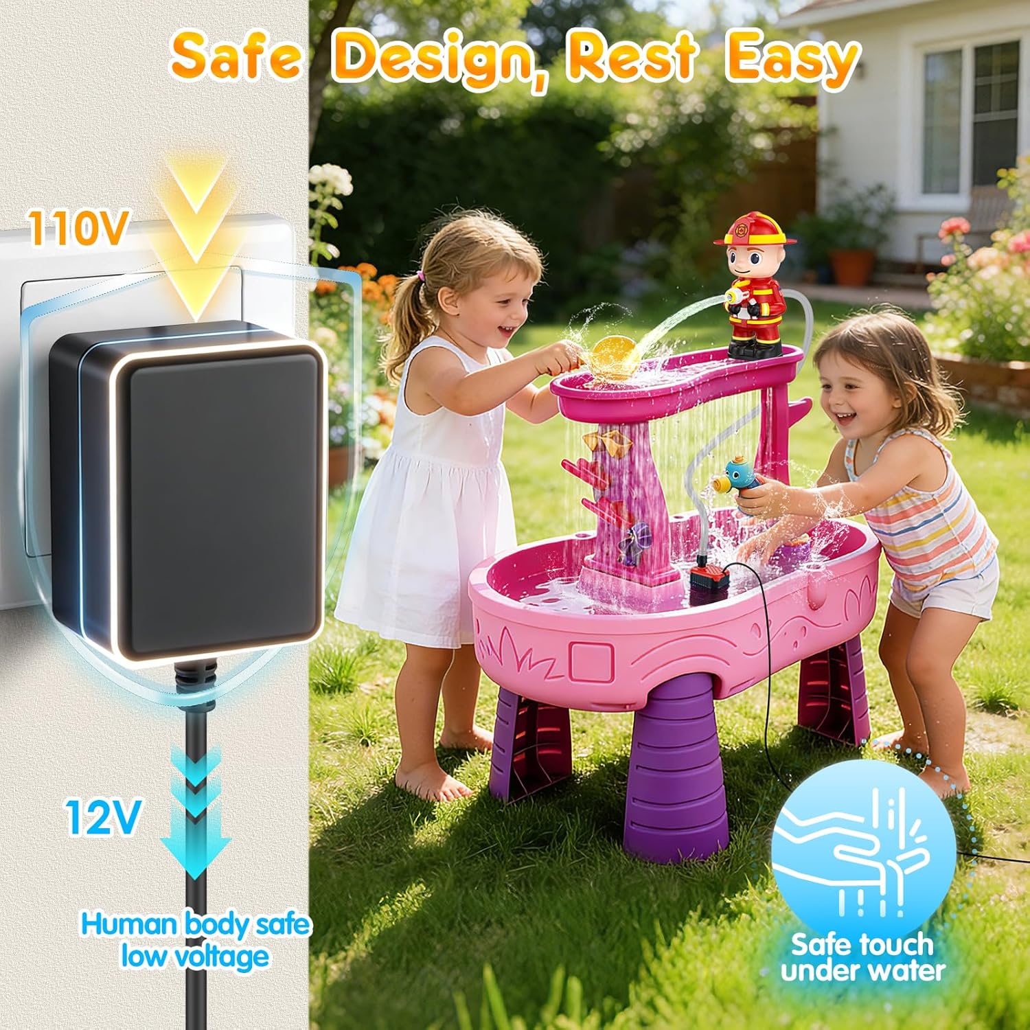 WITALENT Water Table Pump, Fireman Water Pump for Water Table for Kids Ages 3-5, Fixed Water Flow，Safe Plug-in Use, Long Cord, No Drilling，Outdoor Toys with Magnetic Base, NOT Included Water Table