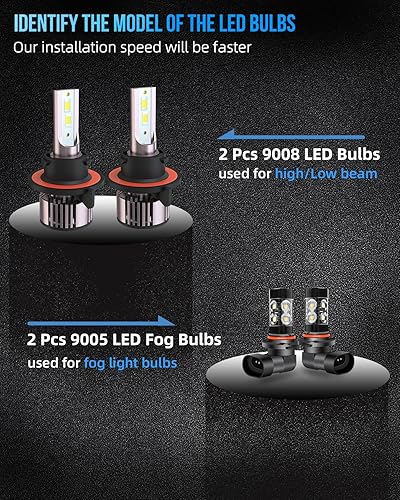 Miniatura 8 de SHENKENUO Compatible con Ford F-150 (2004-2014) F-250 F-350 (2004-2020) 9008H13 bombillas LED halógenas de haz altobajo + bombillas LED antiniebla