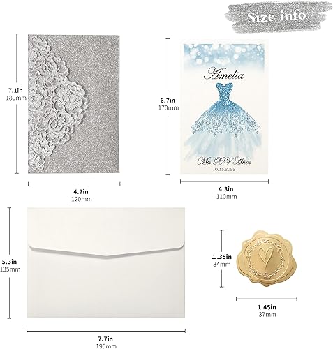 Vista 147 de DORIS HOME 50 bolsillos de invitación de boda cortados con láser con sobres azules, tarjetas de invitación de 5.12 x 7.12 pulgadas para boda