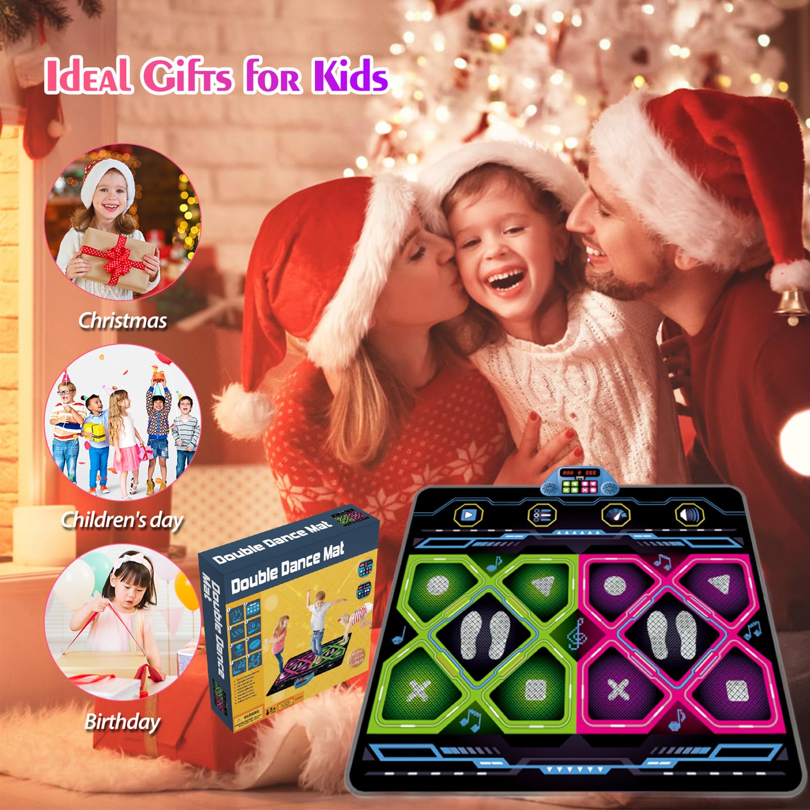 Alfombrilla de baile doble para niños y adultos, almohadilla electrónica de juego de baile con 8 luces LED, 5 pistas de música, 3 niveles de dificultad, alfombrilla de juego antideslizante 8