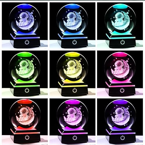 Miniatura 2 de Enjinkail Bola de cristal 3D, astronauta lunar con rosa, regalos para mujeres, hombres y adultos, globo de nieve, decoración de escritorio espacial