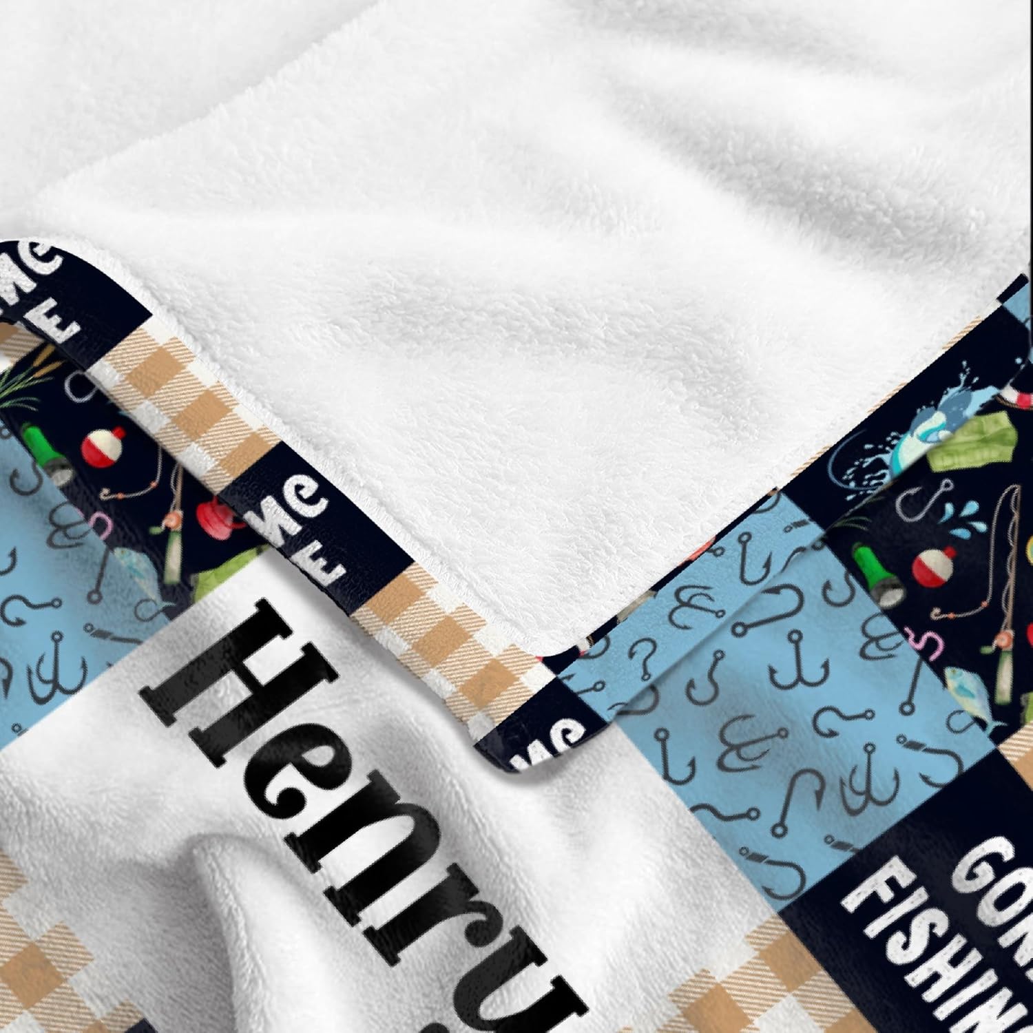 Personalized Gone Fishing Baby Blanket with Name for Girl Boy Fishing Lover,Customized Fishing Blanket for Kid Infant Toddler,Soft Plush Baby Newborn Registry Gift Room Decor 60''x80''for Adult