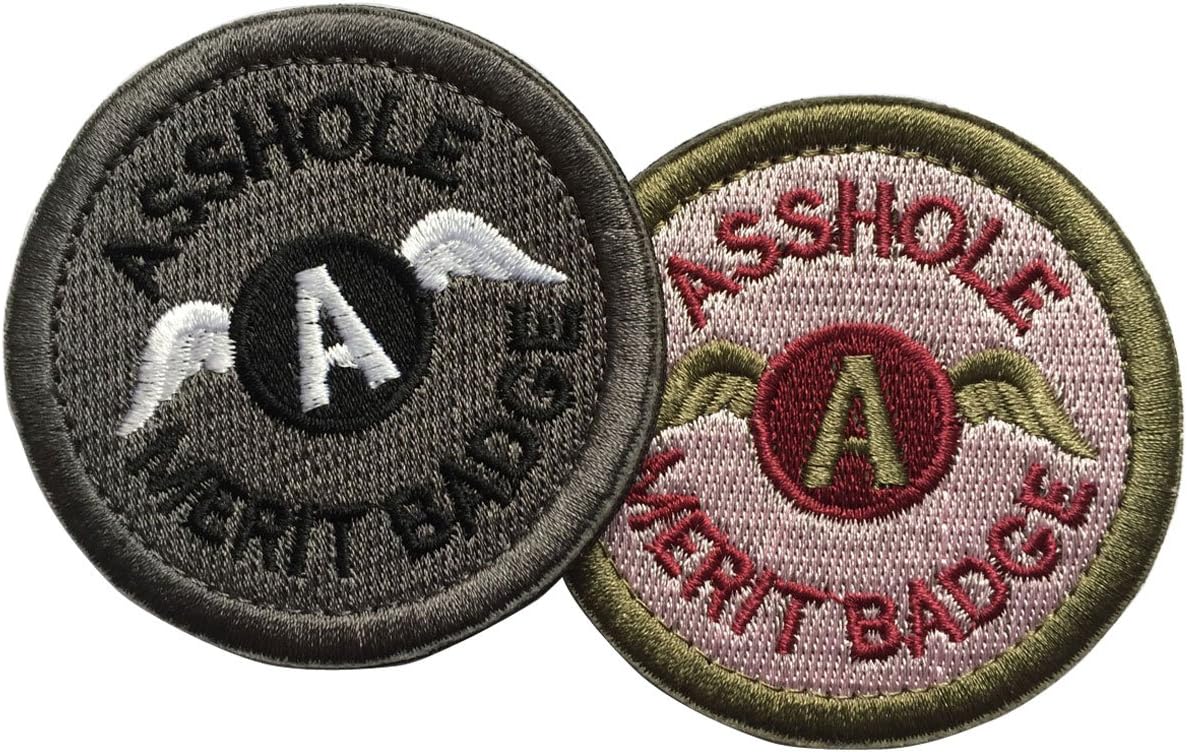 Asshole Merit Badge Military Tactical Morale Funny Patch - 2.48" inches Diameter - Pink & Army Green