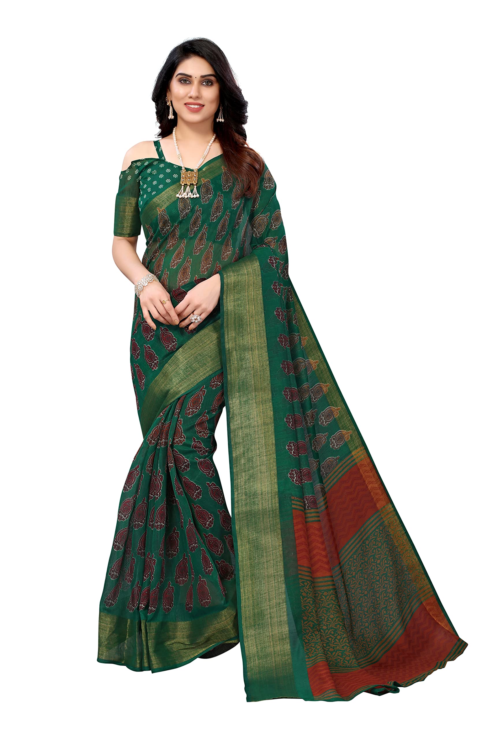 Winza Designer ZB Gajra Bottle Green_W Plain Khadi Saree for women ZB Gajra Bottle Green