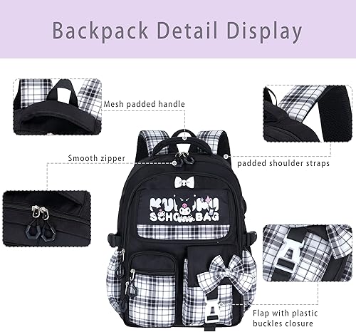 Miniatura 5 de Roffatide Mochila escolar Kawaii de anime para niñas y niños con 21 accesorios de dibujos animados para estudiantes estéticos para el nuevo
