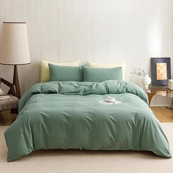 KAREVER Green Comforter Twin Washed Cotton 3 PCs 100% Cotton Bedding Set Light Green Twin Size Comforter Set