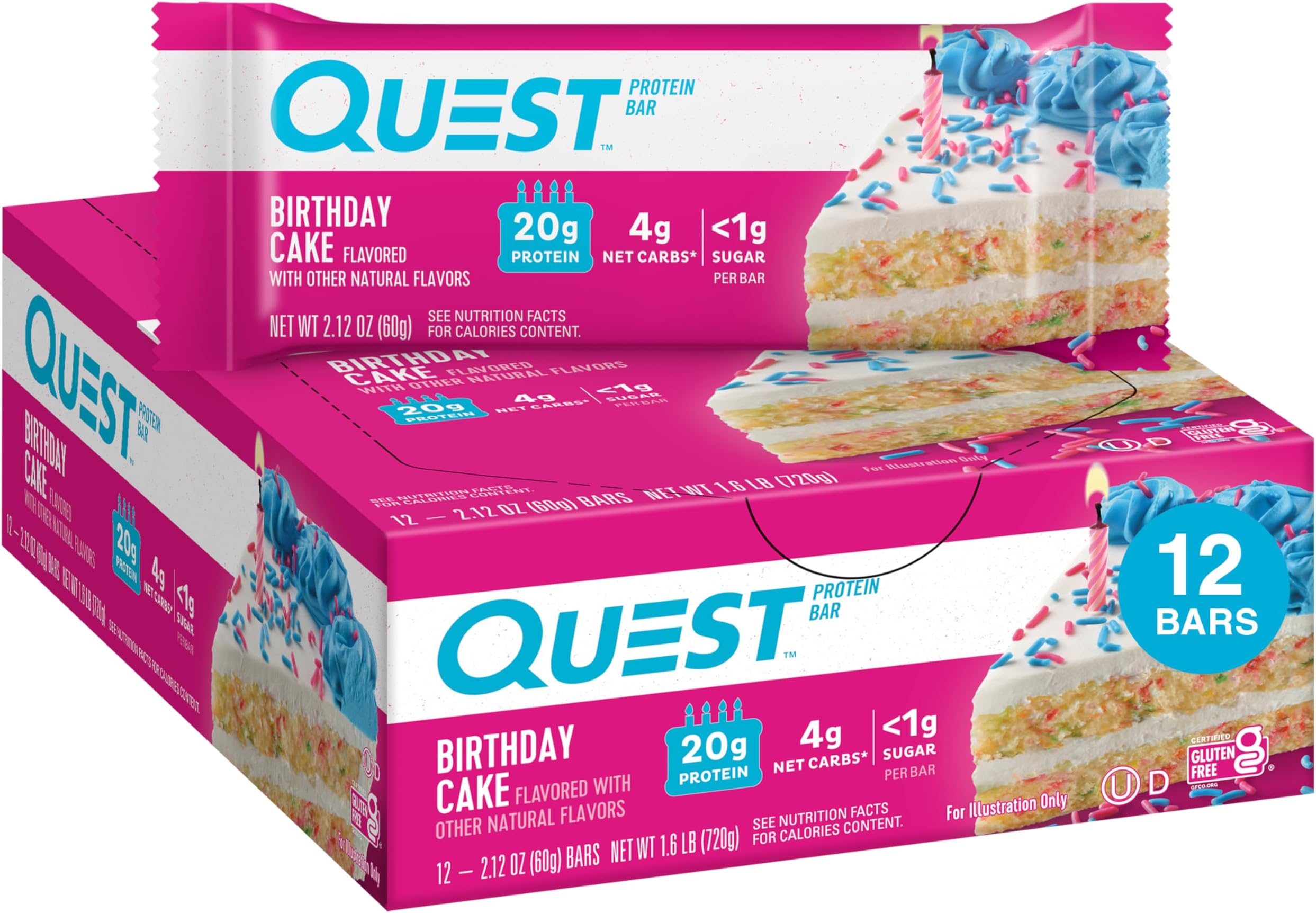 Nutrition Bars, 60 g, Birthday Cake, Pack of 12