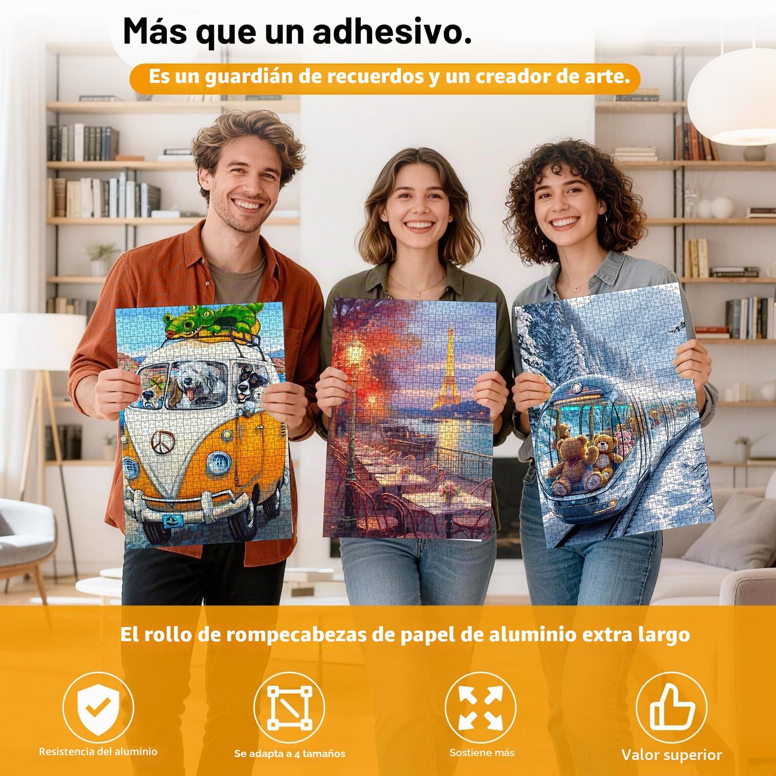 Pegamento para Puzzles en Rollo - 40cm x 20m Lámina Adhesiva de Aluminio para Conservar Puzzles Hasta 20 x 1000 piezas, Soporte Reforzado Anti-Humedad y Sin Deformación, Incluye Espátula de Aplicación
