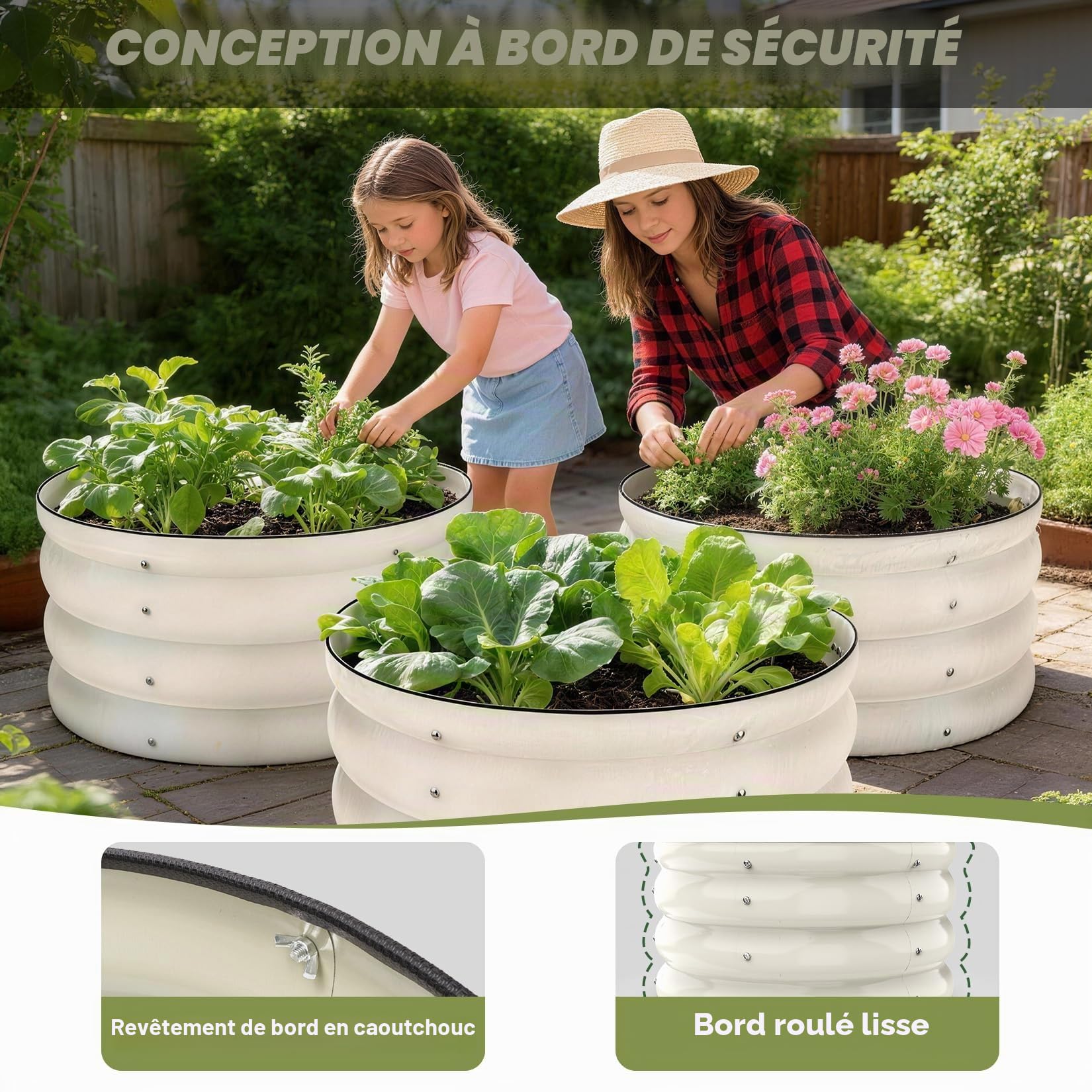 Shall Kit de jardinière surélevée Ronde 3 pièces (61 cm x 28,8 cm), bac à Plantes surélevé d'extérieur avec Bords de sécurité, Facile à Assembler, idéal pour Les Fleurs et Les Fruits.