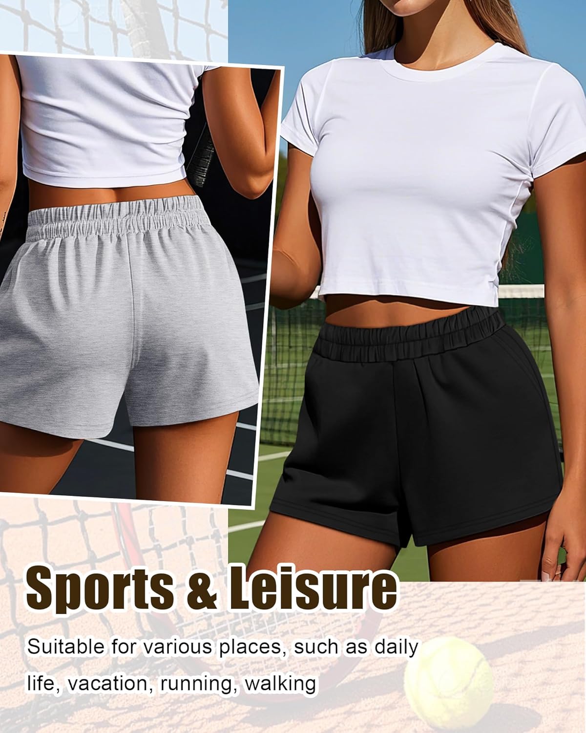 Ficerd 3 Pack Women's Sweat Shorts, Elastic High Waist Casual Summer Lounge Comfy Athletic Shorts with Pockets - Image 3