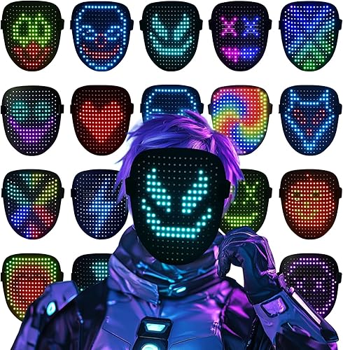 LED Mask, Light Up Mask with Gesture Sensing for Festival Dj Cosplay Masquerade Part Christmas Birthday Gifts for Kids