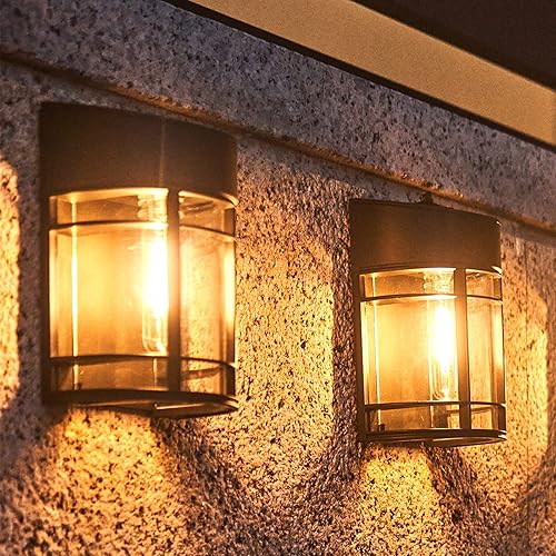Solar Wall Lights Outdoor Solar Deck Lights Outdoor Patio and Fence Light Waterproof Decorative Light Fixture Wall Mount, Warm White (2 Pack)