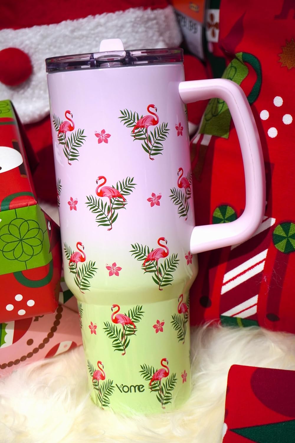 YOME 40 oz Flamingo Tumbler with Handle and Flip Straw for Women | Stainless Steel Insulated Water Bottle | Keeps Drinks Cold | Dishwasher Safe | Cupholder Friendly | Gift Gym Travel Yoga - Image 2