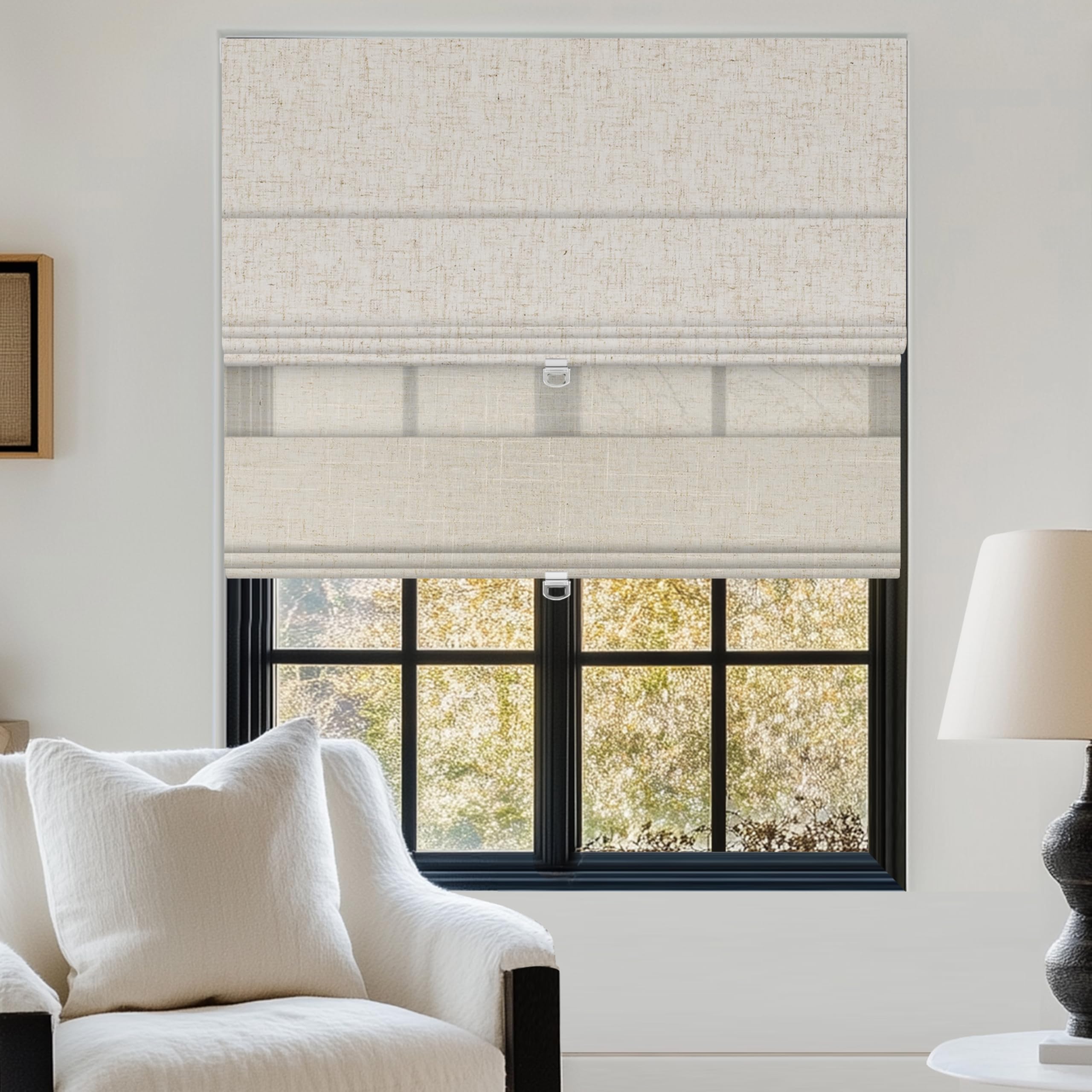 Sulugood Dual Roman Shades for Windows,Day Night Shades Cordless Roman Blinds Blackout-Light Filtering Fabric,Thermal Insulation for Home,See Through Linen Beige and Blackout Linen Beige,Custom Size