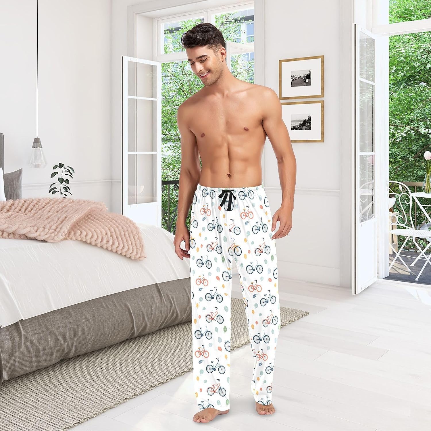 ZZKKO Pajamas Pants for Men Cartoon Apples Leaves Men's Pajama Bottoms 100% Cotton PJ Pants for Mens S
