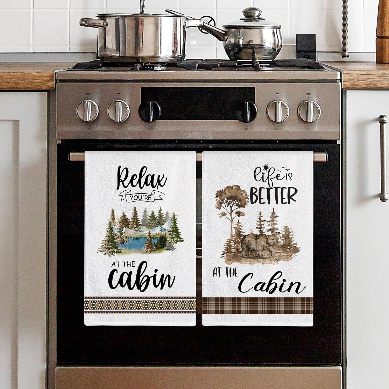 pinata Cabin Decor, Log Cabin Kitchen Towels Gifts, Rustic Farmhouse Towel image 4