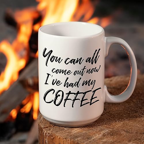 Miniatura 7 de Taza de café divertida con texto en inglés "Come Out Now" bonita taza de cerámica blanca de 15 onzas con un eslogan genial gran regalo único de