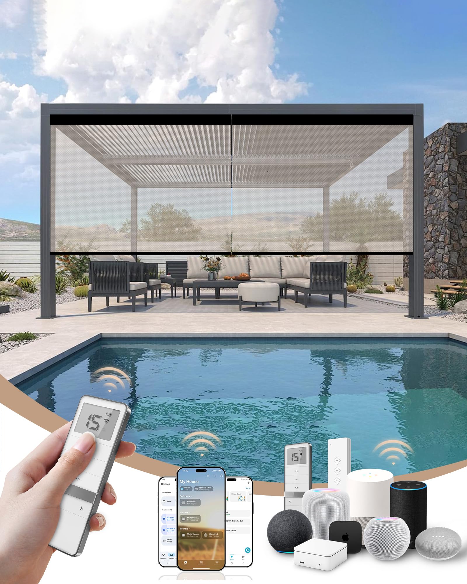 Kincmo Motorized Outdoor Shades, Outdoor Motorized Blinds for Patio Porch