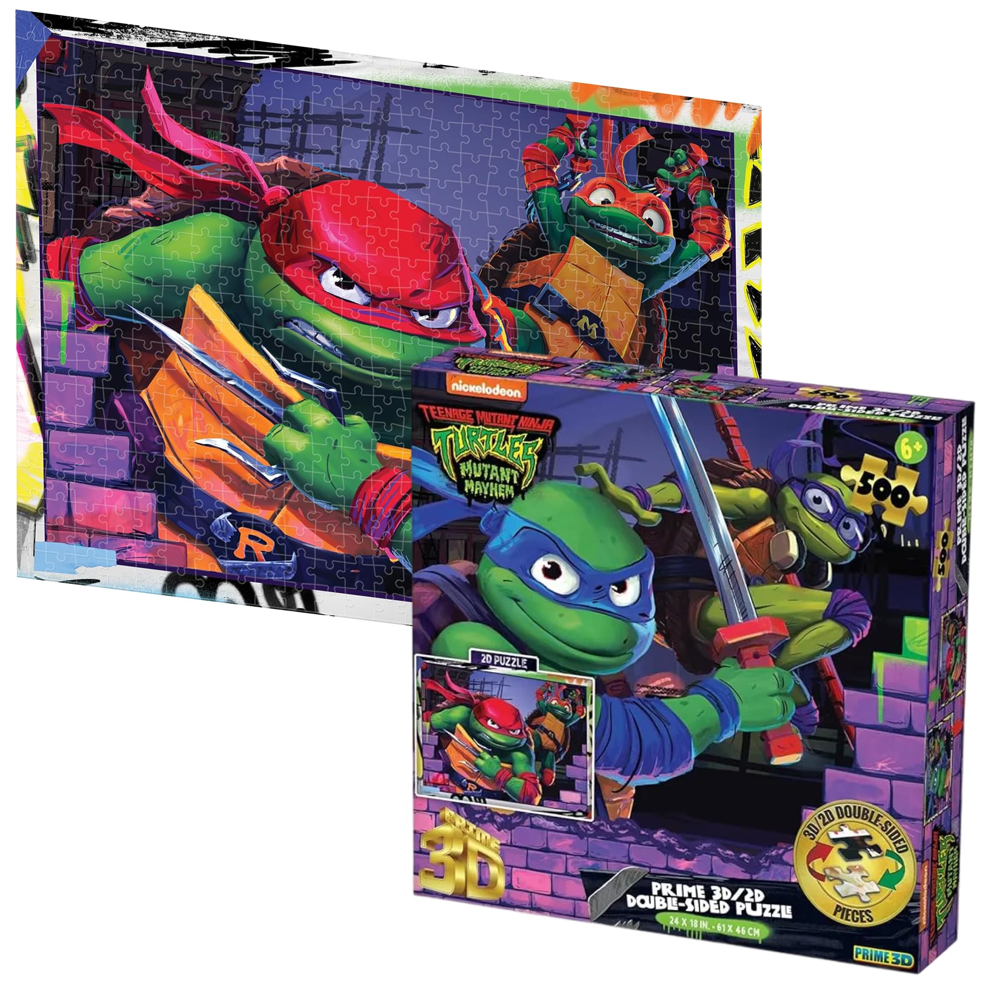 Amazon.com: Prime 3D TMNT Double-Sided Puzzle – 500 Piece 3D/2D