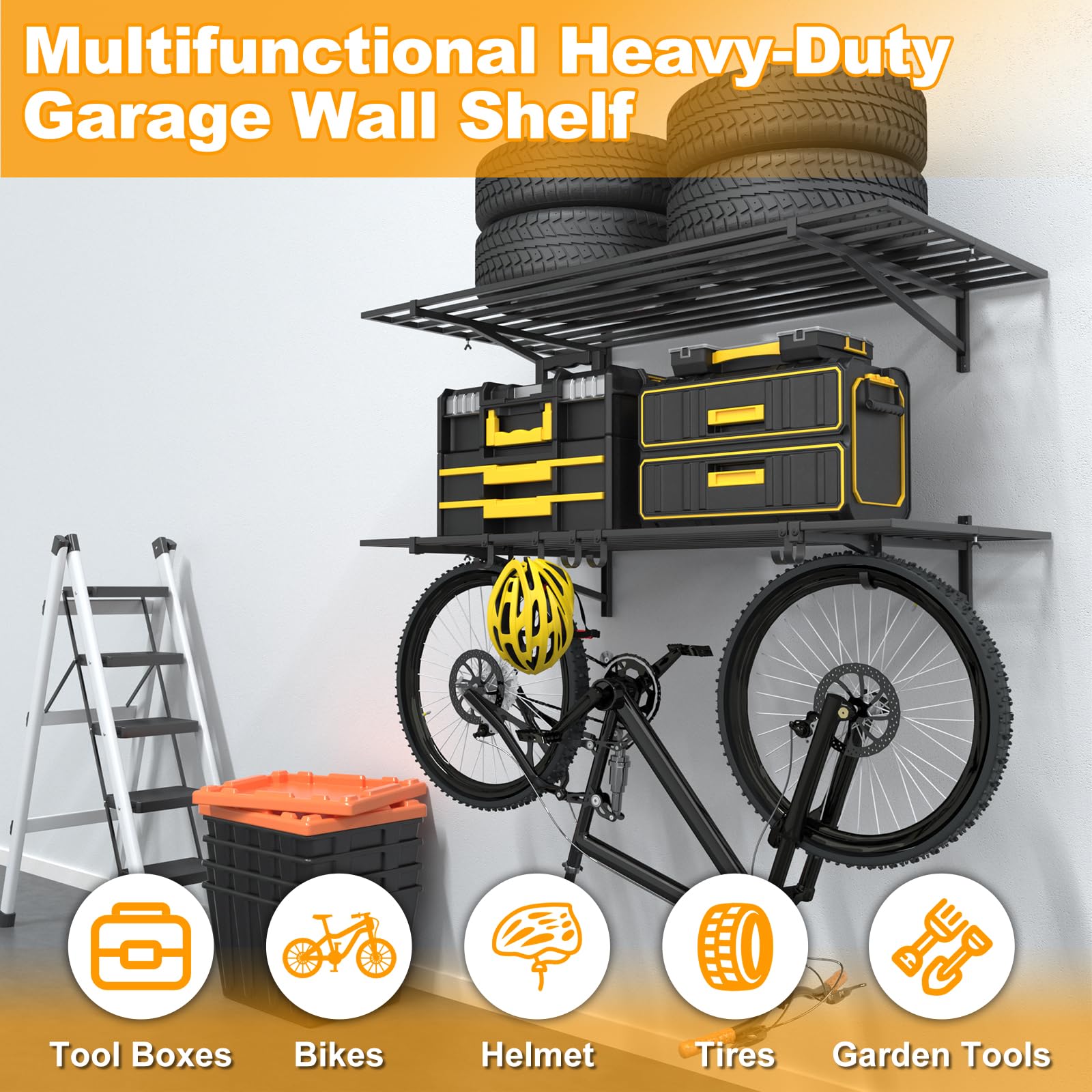 Yaciente 2-Pack 2×4ft Steel Garage Wall Shelving, 500lbs Each Load Capacity, Black, Hooks, Tool & Equipment Storage