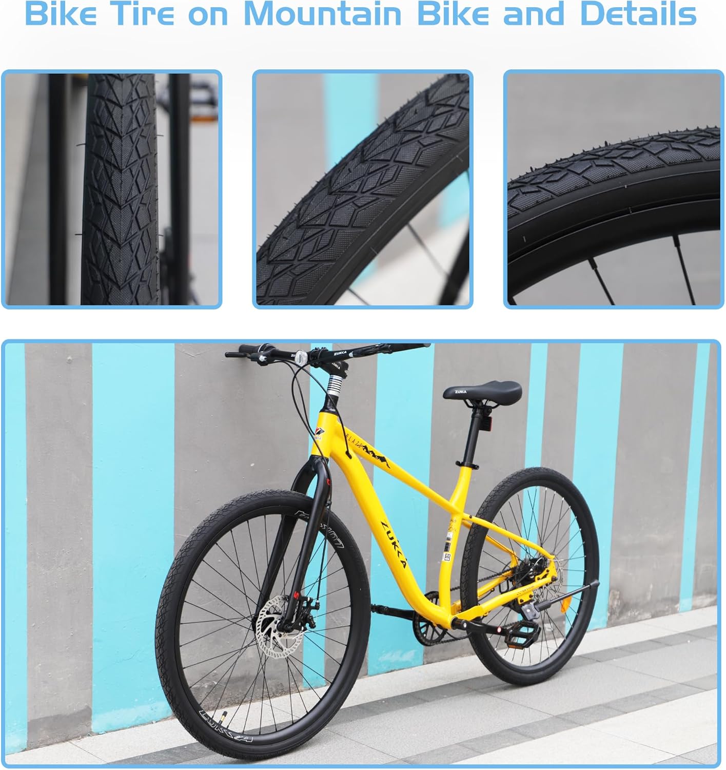 MEGHNA Bike Tire 20/24/26/27.5 inch Foldable Replacement Cruiser Bike Tire Mountain Bike Groove Anti-Slip with Tire Lever for Kids Hybrid Bike