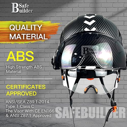 Vista 31 de Casco de seguridad industrial con visera ABS casco duro con visera ajustable Ventilación Hardhats construcción cabeza protección ANSI Z89.1 Casco