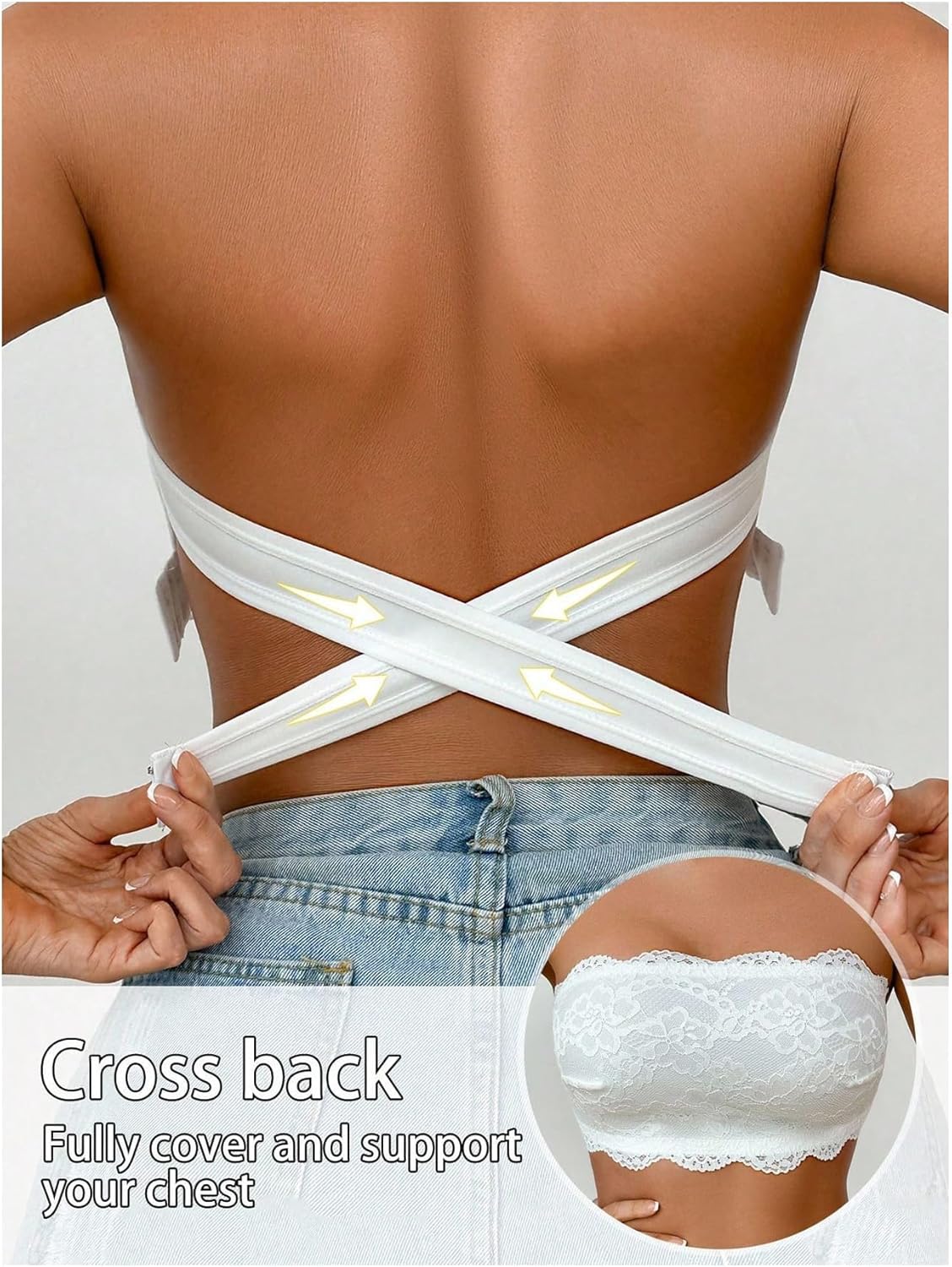GORGLITTER Women's Lace Strapless Bra Push Up Bralette Side Closure Criss Cross Padded Wireless Tube Top Underwear - Image 6