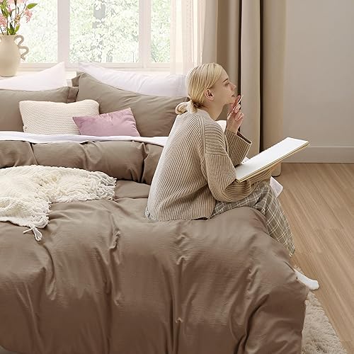 Vista 245 de Bedsure Funda de edredón azul pizarra tamaño Queen – Juego de ropa de cama extra suave prelavada similar al algodón, incluye 1 funda de edredón