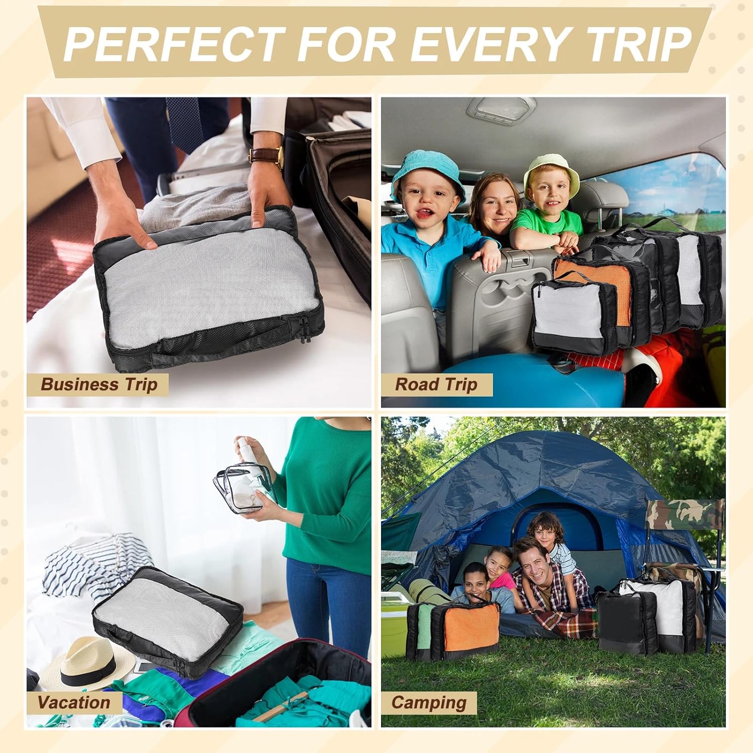 5 Pcs Packing Cubes for Suitcase Large Travel Cubes Carry on Luggage Organizer Bags for Clothes Accessories(S,Black) - Image 7