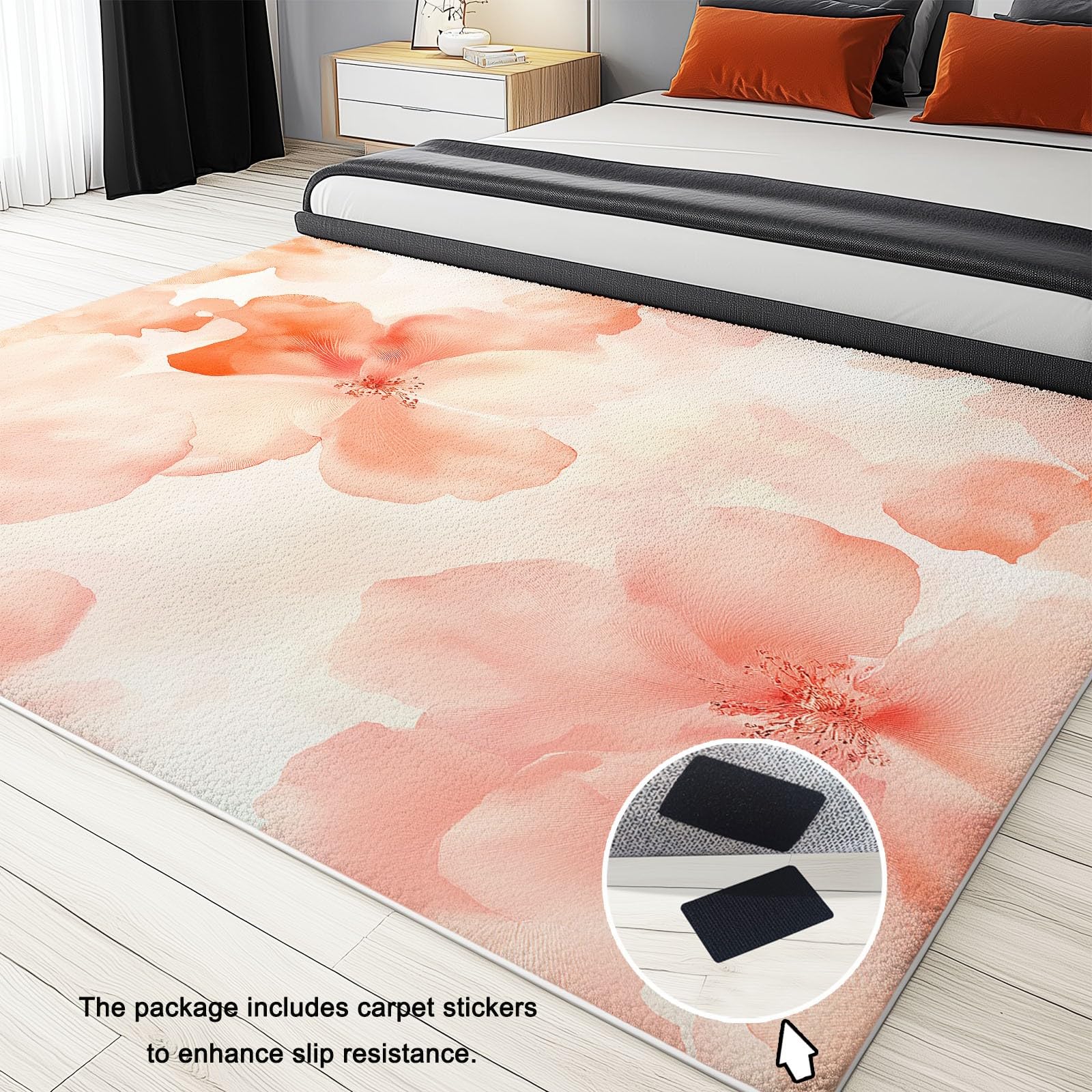 80 x 150 cm Różowy Flanelowy Dywan Można prać w pralce, Akwarela Malarstwo Rośliny Płatki Antypoślizgowy Bezpieczny Dywan dla Dzieci i Zwierząt - Idealny do salonu, sypialni i przedpokoju