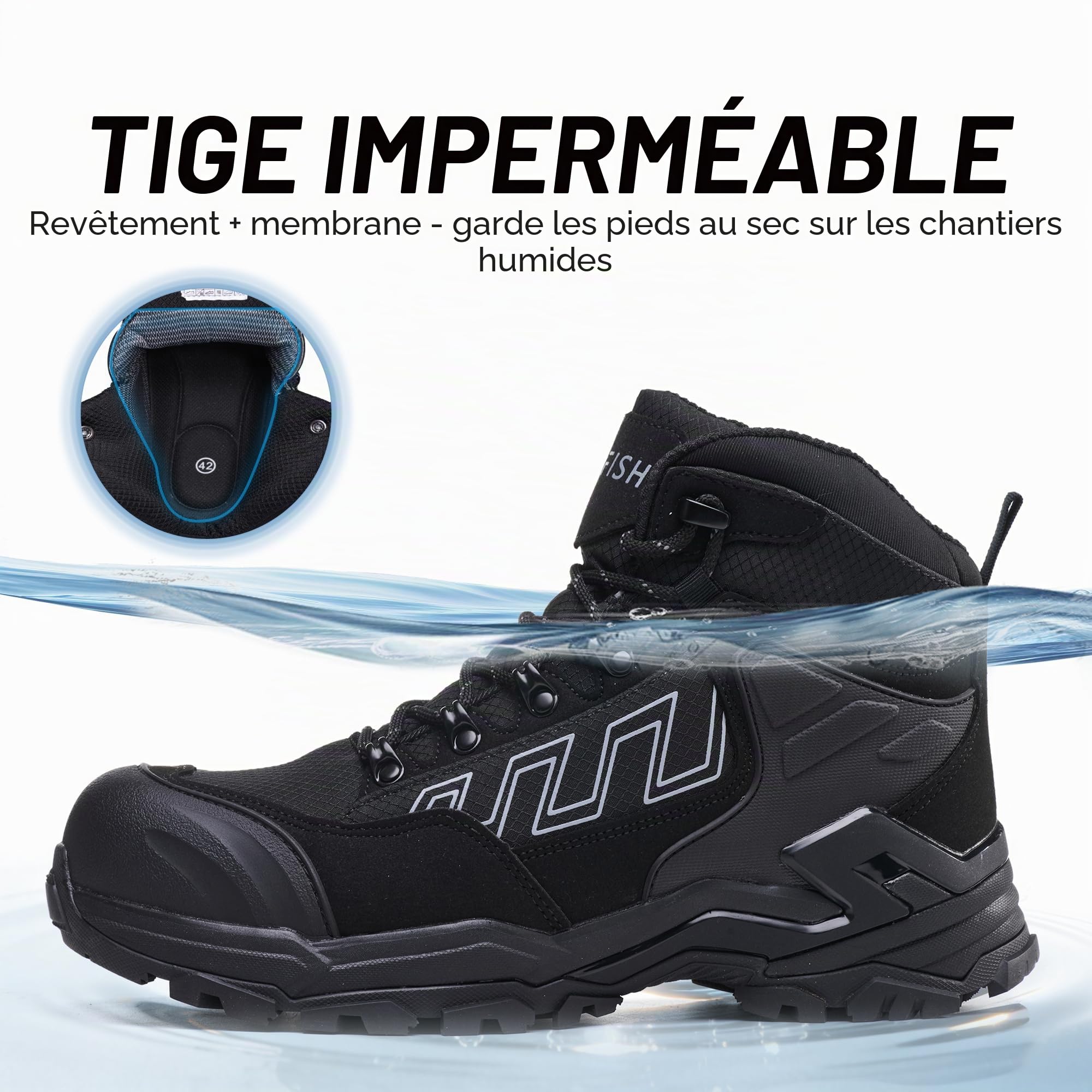 KOIFISH Chaussures de Sécurité Hommes Femme S3 ESD Basket de Securite Montante Imperméable Antidérapant Bottines de Travail Embout Composite