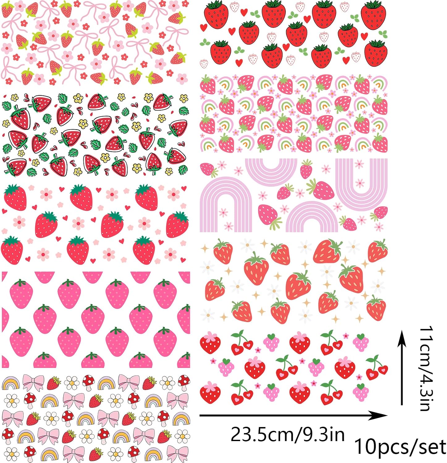 Strawberry Bowknot 10 Pcs UV DTF Transfer Wraps for 16 OZ Glass Cups Furniture Cherry UVDTF Stickers for Mirrors Windows Rub on Decals for Cups DIY Crafts