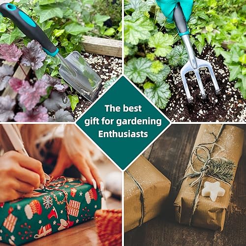 Miniatura 7 de Juego de herramientas de jardín, paleta y rastrillo de jardín, herramientas de jardinería resistentes, agarre de goma antideslizante, herramientas