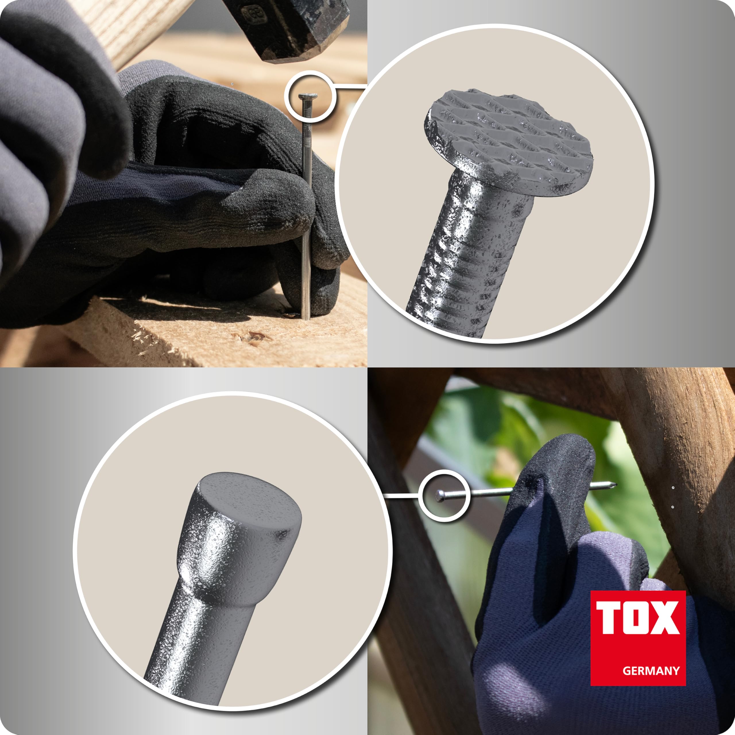 TOX Drahtstifte Nails in 4 Größen mit Stauchkopf, Set für beinahe unsichtbare Befestigungen in Holz - 2,0x40 / 2,2x50 / 2,5x60 / 3,1x70 mm - blanker Stahl, jeweils 400 g im Karton, 063909009