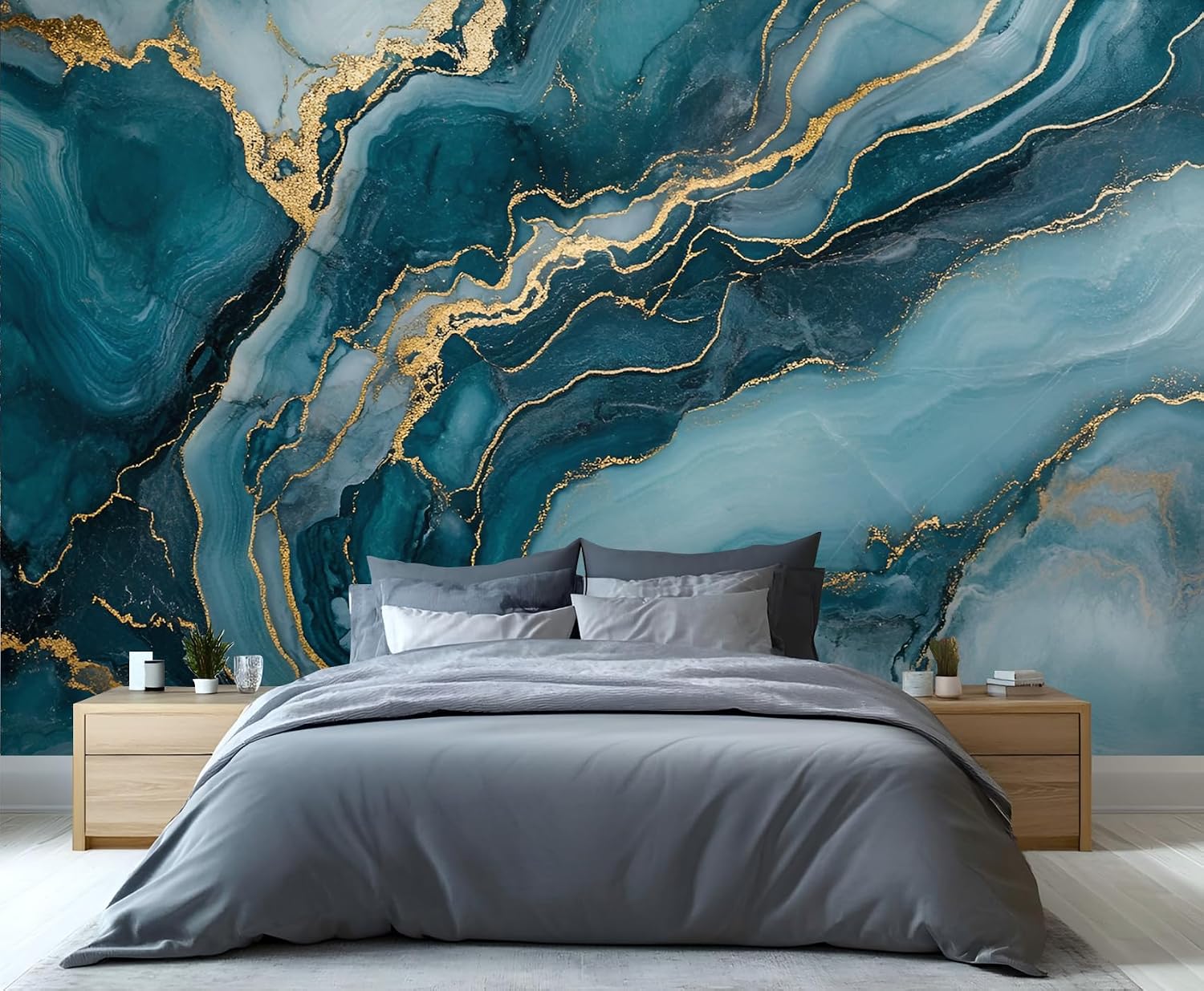 Eucalyptus Wall Murals, Plant Leaves Wallpaper, Yellow Blue Mural Wallpaper for Kids Bedroom Living Room Accent Decor 78" x 55" (Not Peel and Stick)