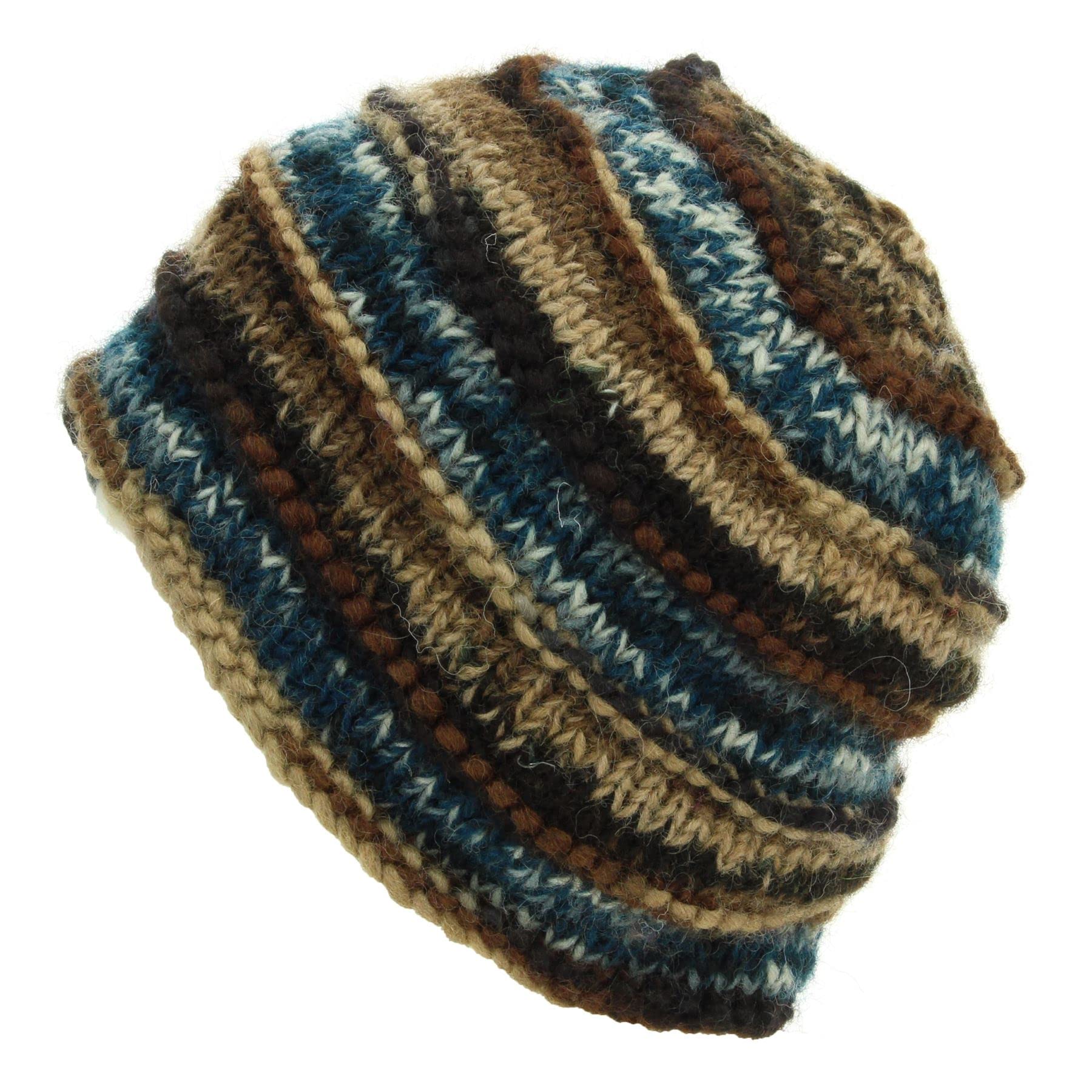 Loudelephant 17 Brown Blue Hand Knitted Wool Beanie Hat