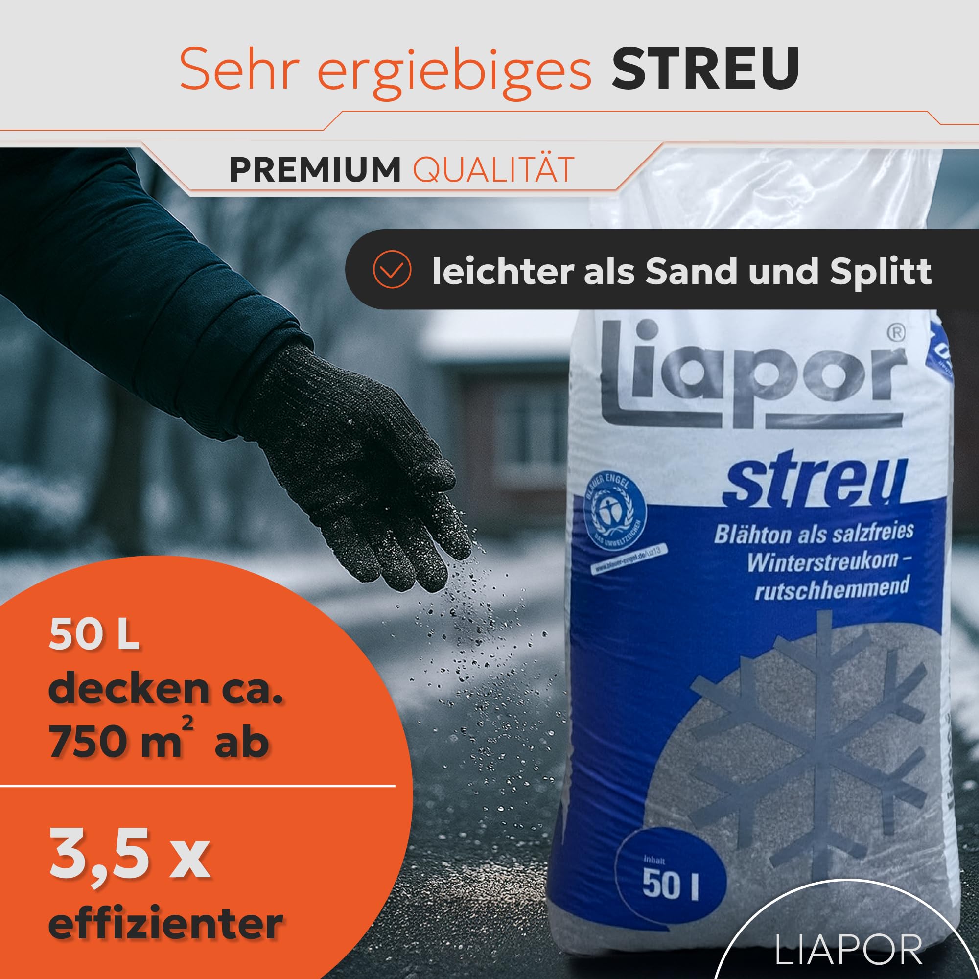 Liapor Blähton Winterstreu Ohne Salz Streumittel Für Winter Streugranulat Streugut Streusplitt Salzfrei Streuen Tierfreundlich Rutschhemmend Sehr Fein 1-5mm 50l Sack / 1 Karton