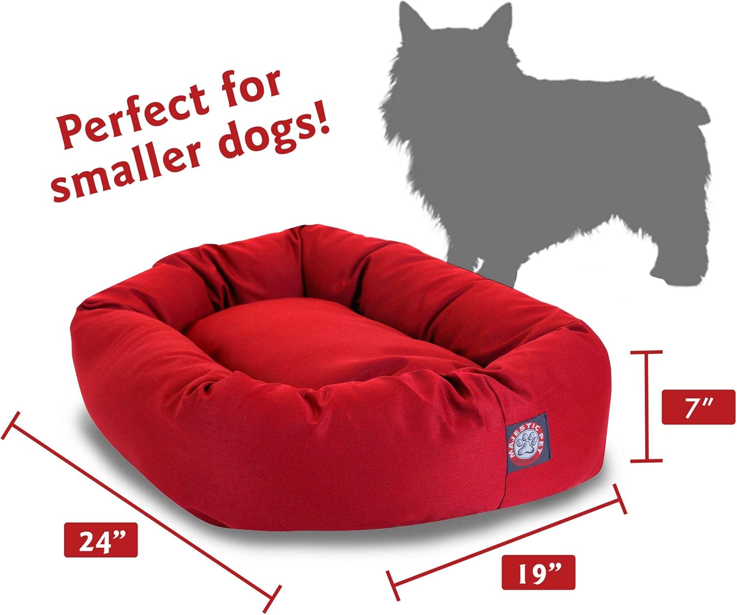Majestic Pet 24 Inch Bagel Calming Dog Bed Washable – Cozy Soft Round Pet Bed with Spine Support for Dogs to Rest their Head - Fluffy Donut Puppy Bed 24x19x7 (Inch) - Small – Red